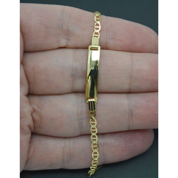 REAL 10K Yellow Gold 5.5" Mariner ID baby Childrens Bracelet + Engraving 2.2gr - Picture 2 of 6